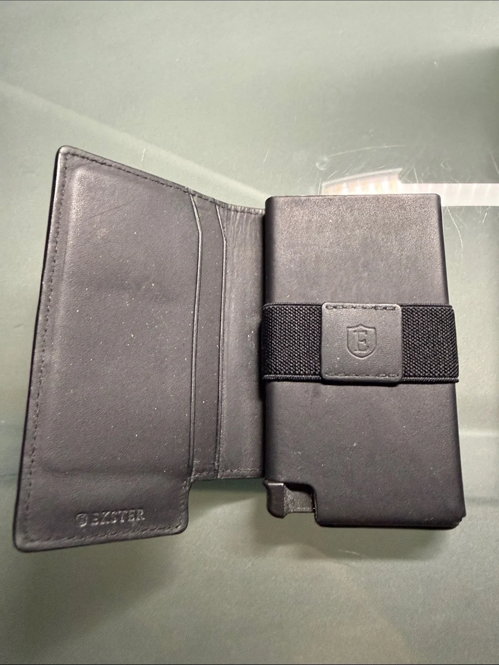 Elkster Black Wallet Phone Case with Elastic Strap and Card Slots